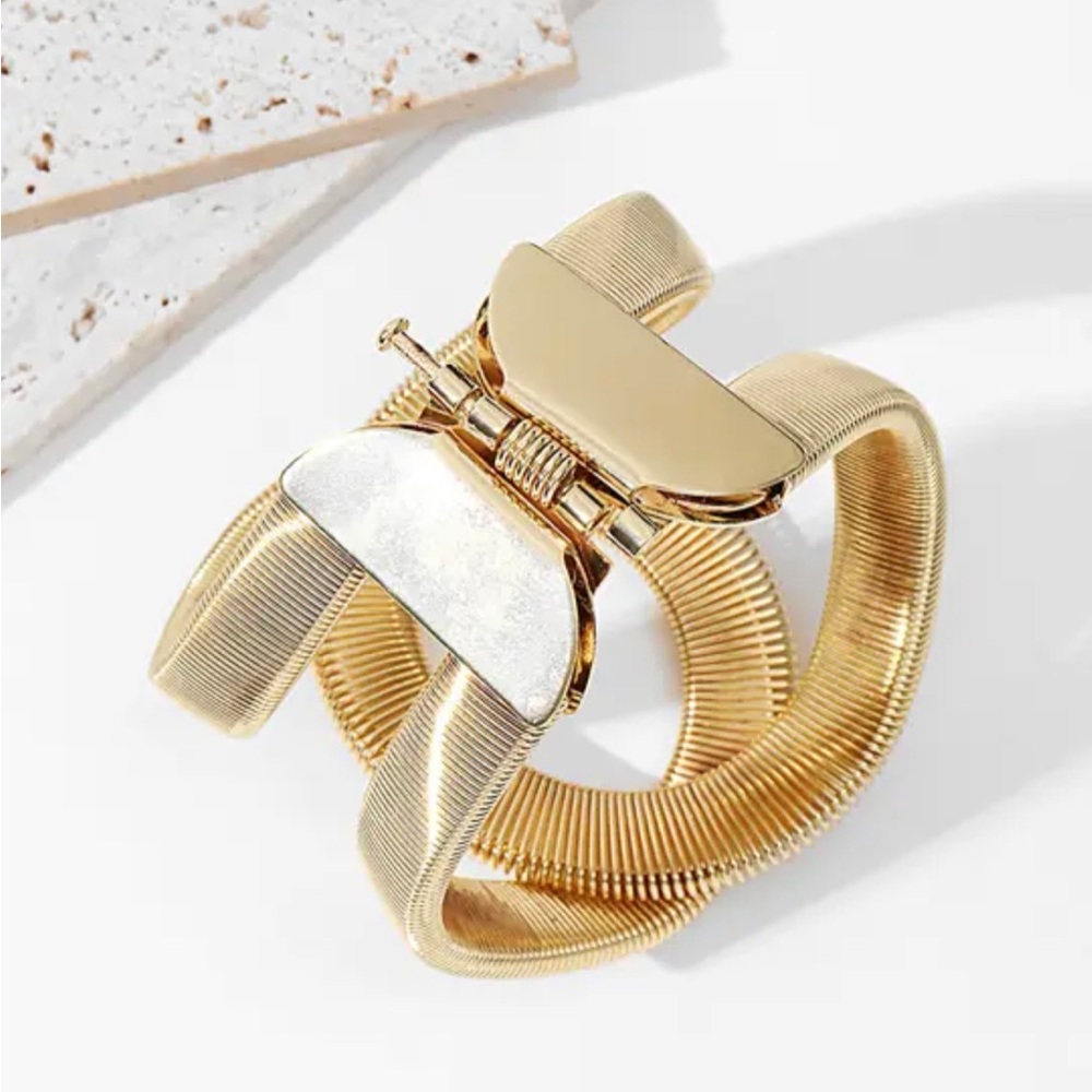 Gold Wide  Cuff Bangle Bracelet RESTOCKED - Picture 2 of 8
